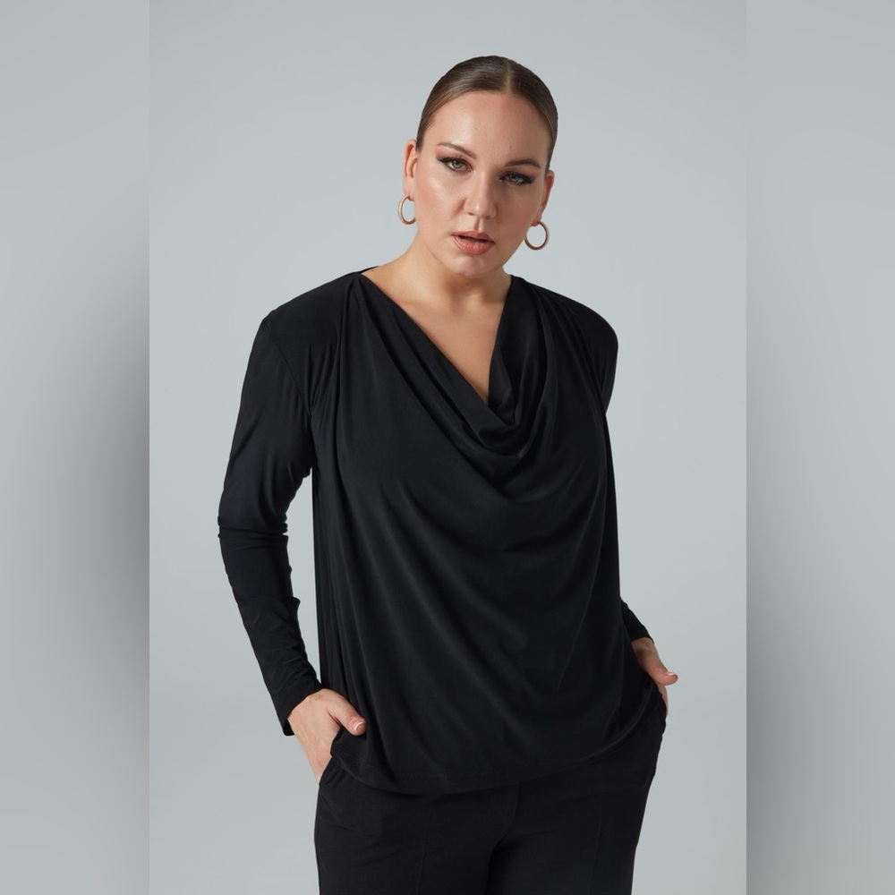 #59 NWT INC International Concepts Black Draped V-Neck Long Sleeve Top